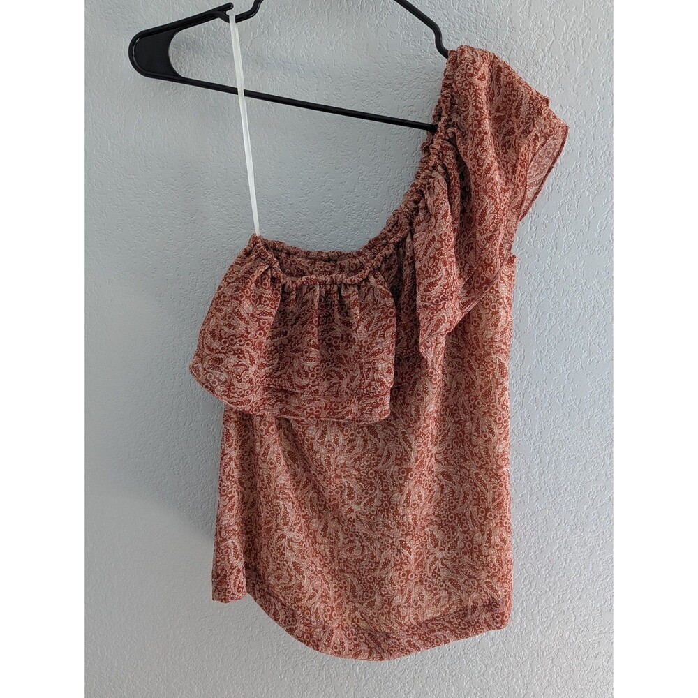 Sezane Adeline One Shoulder Top Women's Size 34 (US 2) Terracotta Paisley Blouse